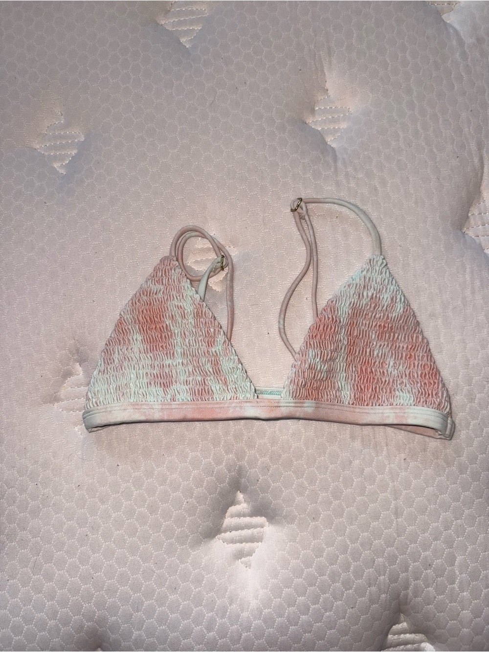 Tori Praver Swimwear Smocked Triangle Bikini Top - Mint & Coral